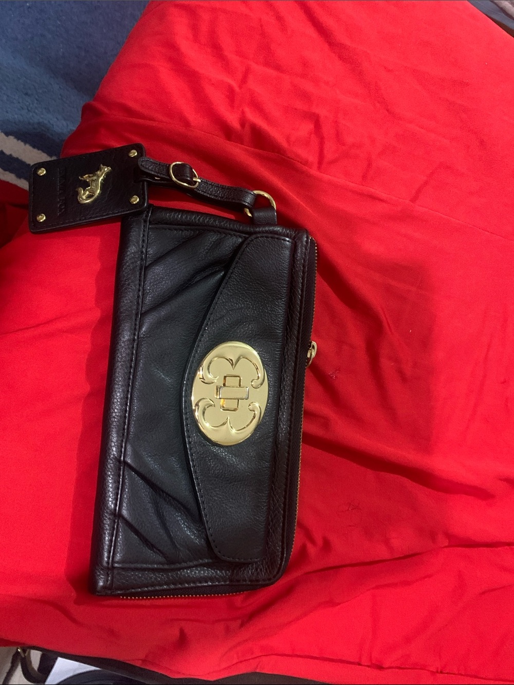 Emma Fox Black Leather Wristlet with Gold Hardware